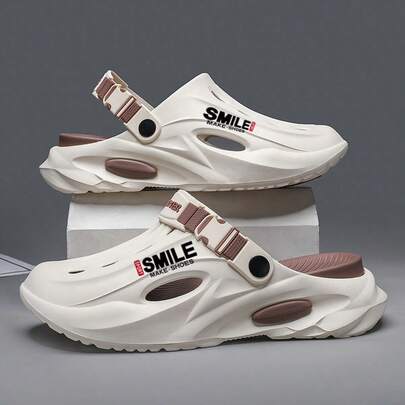 Men's Fashion New Letter Design Avant-Garde Vacation Sports EVA (Ethylene-Vinyl Acetate Copolymer) Buckle Couple Breathable Sandals, Outdoor Indoor Beach Holiday Spring/Summer Elevated Soft Non-Slip Odor-Resistant Garden Shoes