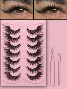 Fengxiu Eyelash 7/14 Pairs Faux Mink Fluffy False Eyelashes, Russian Curly DD Curl Fake Lashes, Dramatic Cat Eye & Corner Lifting Effect, Soft & Lightweight Reusable Lashes, Full Strip Lashes Suitable For Beginners, Suitable For Daily Makeup, Party, Wedding, Christmas, Halloween And New Year, Beauty & Health, Holiday Glamorous Makeup - Cat Eye Lashes - View 2