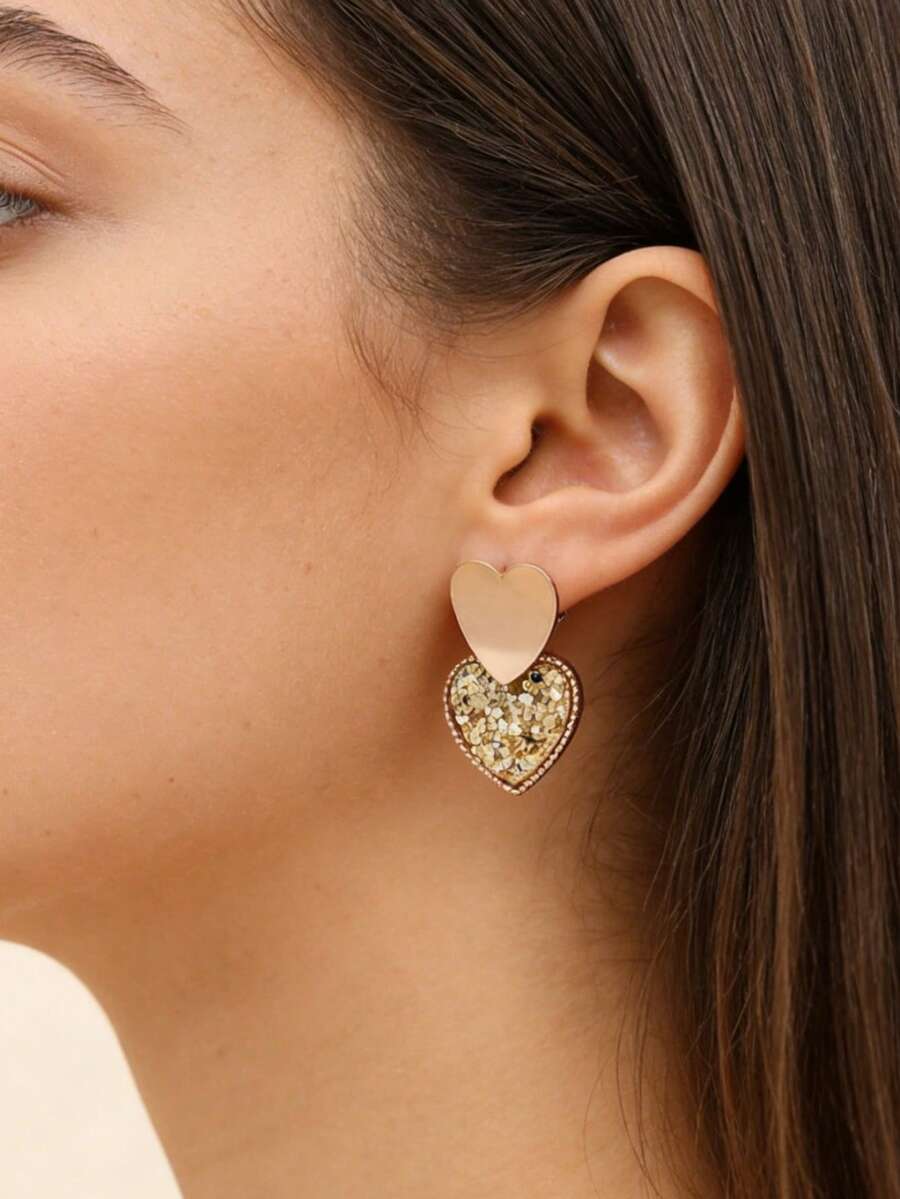 1 Pair Minimalist Small Random Heart Sequin Stud Earrings For Women