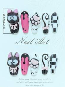 10 Pieces Of Handmade Press-On Nail Art, 3D Nails, Cute And Simple Style, High-End Quality, Reusable, Suitable For Everyday Wear, Dates, Holidays, And Can Also Be Given As Gifts. - Multicolor - View 4