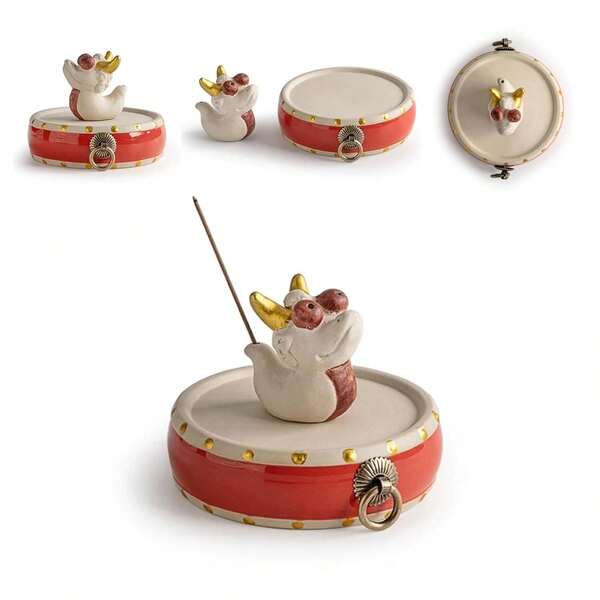 Ceramic Stick Incense Holder With Cute Dragon Design, Oriental Drum Base As Ash Catcher, Home Fragrance Décor And Tea Pet