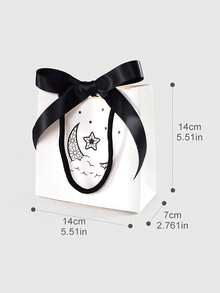 5pcs Of Small Black And White Tote Bags With Cute Stars And Moons, Perfect For Gift Wrapping, And Large Shopping Bags With Bows.Star And Moon Gift Bags, Perfect For Ramadan Parties - Multicolor - View 5