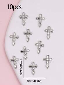 10pcs Punk Vintage Cross Nail Art Decorations, Delicate Minimalist Versatile 3D Cross Nail Jewelry, Y2K Metallic Nail Accessories, Fake Nails Decor, Nail Gems, Nail Art Supplies - Multicolor - View 6
