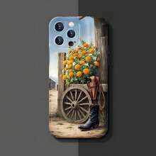 1PC Phone Case ,  Flower Cart Wooden Wheel Scene , Stylish Phone Case, Phone Decoration, All-around Lens Protection, Creative Small Gift, Funny Gift for Boys and Girls - ブラック - チェックする 3