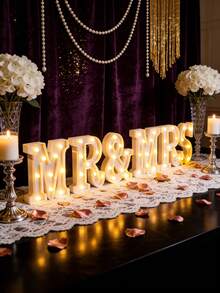 6-Piece Mr & Mrs LED Sign Set - Personalised Valentine's Day Wedding Decor, Anniversary Gift, Couples' Romantic Bedroom Lighting - Warm White Light, Battery-Powered (Batteries Not Included) Home Decor - 6pcs暖光MR&MRS字母燈 - 查看 4