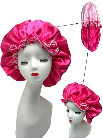 Double Bonnet Layered Colorblock Satin Sleeping Cap With Wig Cap Silk Bonnet Satin Bonnet Valentine's Day Valentines,Double Layer Color Block Spandex Sleep Cap Wig Cap Silk Bonnet Satin Bonnet