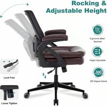 Big And Tall Office Chair 500lbs Mesh Heavy Duty Ergonomic Desk Chair With Flip-Up Armrests Plus Size Wide Seat In PU Leather 360 Swivel Computer Executive Task Chair For Home Office Brown - 棕色 - 查看 6