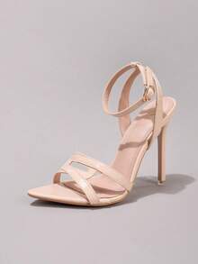 Giày sandal cao gót phối nhiều màu sắc thời trang, giày dự tiệc mũi nhọn hở mũi gợi cảm, giày cao gót siêu cao gót dành cho nữ, trang phục mùa xuân hè. - Màu be - Xem 16
