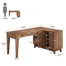 Tribesigns L-Shaped Desk With Storage Cabinet, 57-Inch Wood Corner Workstation, Home Office Computer Desk, Study Writing Table (Walnut) - Brown - View 2