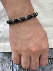 YAUKIA 1pc Protective Bracelet Handcrafted Weathered Agates,Volcanic Rock,Hematite Natural Stone Bead Bracelet Stress Relief Jewelry Gift - Multicolor - View 3