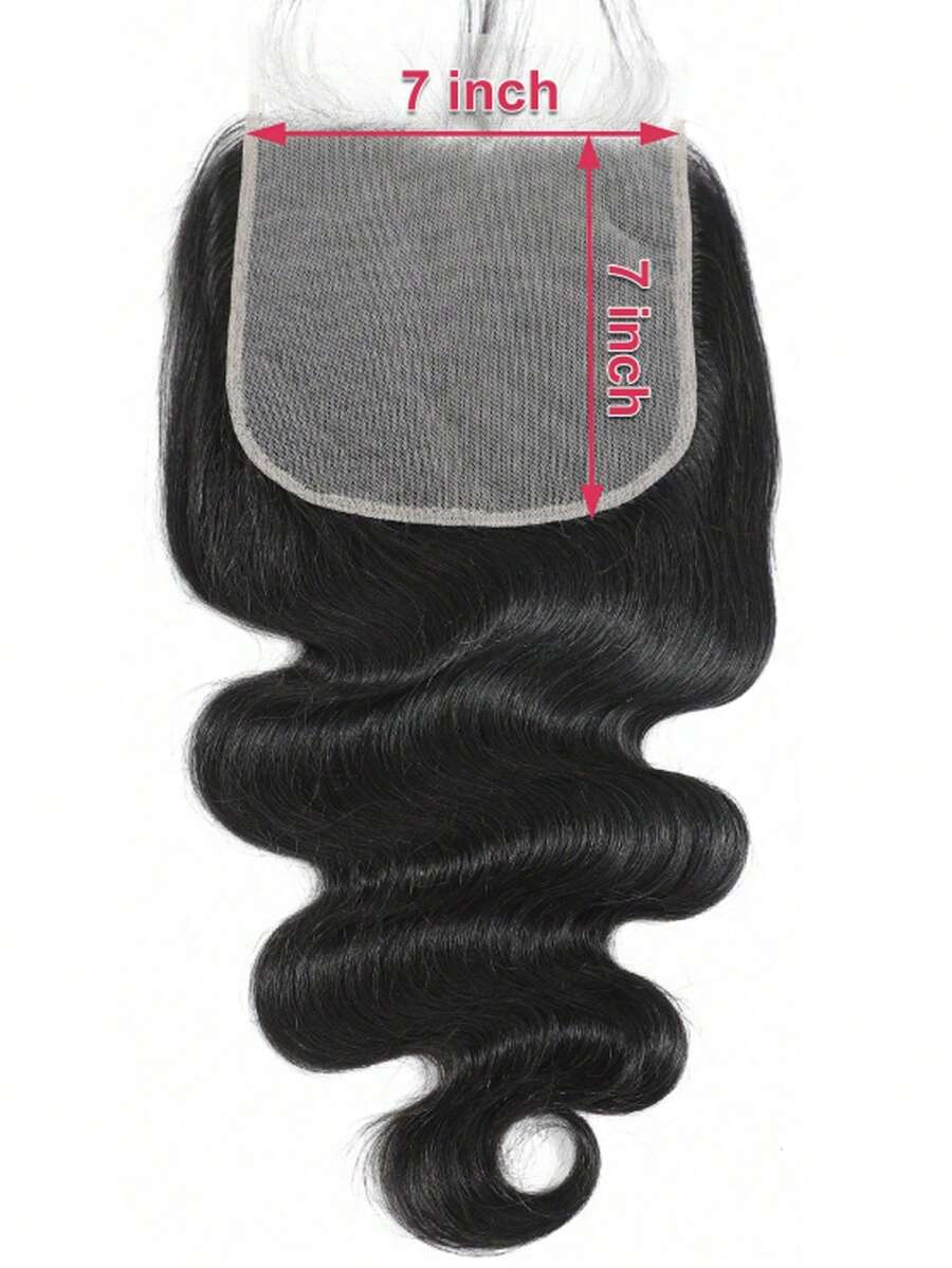 7x7 透明蕾丝发片，波浪卷发，自由分缝，真人发，大号发片，预先拔毛，带婴儿发，自然发际线，自然黑色 - Natural Black - 查看 1