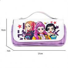 1pc 2025 New KPOP Magic Hunter Pencil Case, Student Stationery Pencil Box, Large Capacity 3-Layer Cartoon Pencil Box - Multicolor - View 2