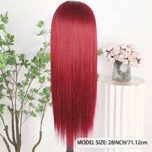 Gorgeous Neon Green Hair Synthetic Lace Front Wigs 28 Inch Pre Plucked Long Straight Hair Wigs Glueless Halloween Wigs Heat Resistant Fluorescent Green Straight Lace Front Wigs For Fashion Women For Daily Christmas Party Cosplay Use - 紅色 - 查看 10