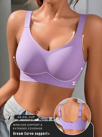 1pc Women's Casual Comfortable Wireless Seamless Bra, Solid Purple Simple Design