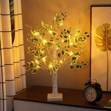 NXUEBDU Lighted Birch Trees With Green Leaves For Indoor Decor, 2ft Light Up Tree Lamp With Timer, Fairy Light Spirit Tree For Christmas, Office, Wedding, Home Decorations, USB_Battery Powered - MàuB - Xem 1