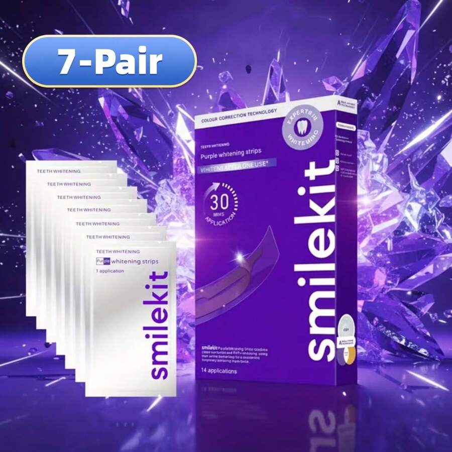 7对/14片紫色牙齿美白贴，深层清洁，口腔护理，牙齿美白贴，清新口气，适合旅行和居家使用，紫色牙齿美白贴，PAP，紫色干粘性牙齿美白贴 - 紫色牙貼-7對 - 查看 1