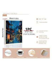 1幅装饰艺术品，经典现代东京茶馆墙画，帆布风景水墨画，无框动漫城市街景咖啡馆场景油画，适合室内/室外装饰，例如家庭办公室、卧室、客厅和餐厅，防水艺术品，四季皆宜，帆布墙画，无框，海报礼物，生日毕业纪念品