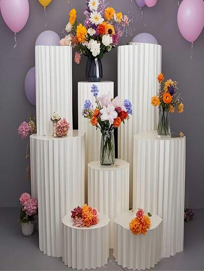 1/3/4pcs Portable Reusable Cardboard Base Stand, Foldable Column Stand, Wedding Prop, Floor Display Column, DIY Base Box With Round Top Foldable Paper Tube Column Base, Wedding, Birthday, Cake Stand, Holiday Party, Outdoor Party, Home Decor, Room Decor, Graduation, Back To School, Study Supplies