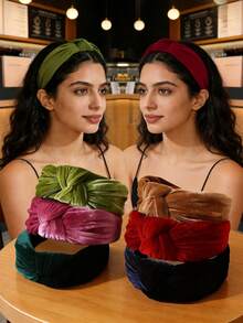 1条复古丝绒打结宽发带，纯色，优雅休闲简约女士发带，大号，时尚设计师款，女孩发饰，休闲发圈发带，女士发带，女士发饰，女士配饰