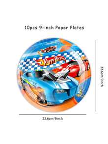 Suministros para fiesta de cumpleaños de carrera de autos, platos, servilletas, vasos, mantel, decoración de pastel, bandera de jalón, bandera a cuadros, juego de dos piezas de vajilla de carreras con tema de carreras, decoraciones de pista negra de carreras, oferta de Navidad - Multicolor - Ver 5