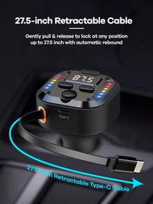 REMAX Bluetooth Car Charger With RGB Lighting Effect And 27.5-Inch Extendable Cable; Supports PD 30W Fast Charging; Bluetooth 5.3, Hands-Free Calling/Music Playback; Auto Reconnect; Type-C Interface, Compatible With Apple/Android Devices; Car Accessories; Automotive Supplies; Travel Essential - C69 - View 3