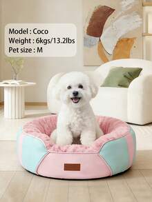 1pc Leather & Plush Round Pet Bed, Warm & Comfortable Padded Pet Nest For Cats & Dogs, Suitable For Small/Medium/Large Pets, Winter Use - Pink - View 9