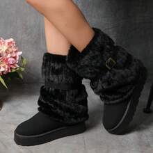 Women's Mid Length Boots Winter New Thick Soled And Plush Snow Boots Fashionable And Warm Women's Boots - màu đen - Xem 5