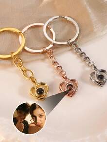 Customized Photo Heart-Shaped Stainless Steel Projection Keychain, Personalized Family, Couple, Couples, Pet Photo Keepsake, Gift Accessory For Mother's Day, Father's Day, Wedding Anniversary Or Holiday - Style-3 - View 7