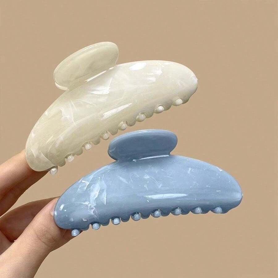 2pcs Large Wavy Hair Claw Clips For Women, Pink & White Ombre Hair Accessories - 2pcs - 查看 1