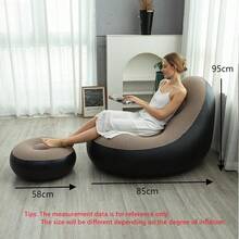 1件PVC植绒充气沙发组合，包含带腿托的慵懒沙发，适合居家、户外、休闲使用，加厚气垫躺椅沙发床，阳台，家用休闲午睡/休息椅，带脚踏的可折叠沙发躺椅 - 彩色 - 查看 7