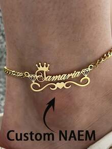 Customized Name Anklet, Custom Jewelry, Stainless Steel Name Anklet,Fashionable Personalized Chain Anklet, Beach Vacation Ankle Accessories, Sexy Ankle Chain - Multicolor - View 2
