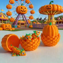 3D Printed Cute Pumpkin Dragon + Dragon Egg Model Plastic Figurine Desktop Decor Sculpture, Holiday Gift