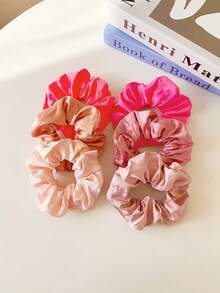 6pcs Satin Fabric Scrunchies Set, High Elasticity Non-Damaging Hair Ties, Simple Versatile Ponytail Accessories - Multicolor - View 11