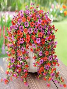 2pcs Artificial Eucalyptus Branches With Silk Purple Orchid Flowers, UV-Resistant Fake Greenery, Realistic Appearance, Suitable For Indoor/Outdoor Planters, Balcony, Windows, Garden Decor, Hanging Floral (Dual Color) - Multicolor - View 1