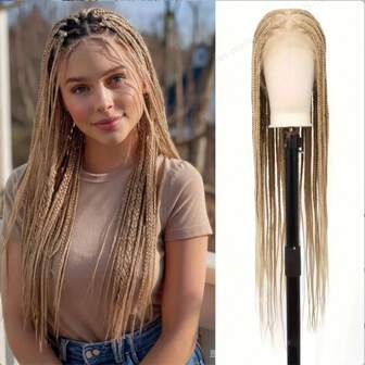 32 tums lådflätad peruk för, triangelbaserad lådflätad peruk helspets knutlös flätad syntetisk peruk förplockad med babyhår