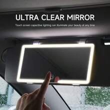 LED Car Vanity Mirror, Suitable For Car Sun Visor Car Makeup Mirror, Rechargeable Touch Screen Makeup Mirror With Adjustable Brightness And Three Lighting Modes, Coastal Theme, USB Charging Makeup Mirror, Wall Mounting Compatible With Cars - 粉紅色 - 查看 11