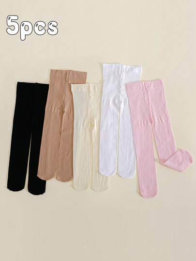 5pcs Girls Minimalist Versatile Soft High Elasticity Tights, Candy Colors & Neutral Shades Stirrup Leggings Suitable For Dance Performances