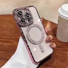 2025 高品质闪亮水晶手机壳，兼容 17 Air、16、15、14、13、12、11 Pro Max Plus，磁吸式透明镜头保护膜