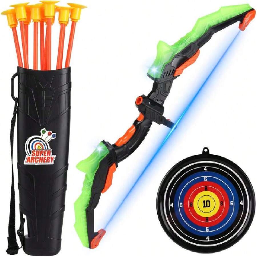 Juego De Arco Y Flecha para Niños, Juego De Tiro con Arco con Luz, Incluye 10 Flechas con Ventosa y Carcaj, Juguetes De Interior y Exterior Aptos para Que Jueguen Los Niños,37858759 - Rosa Roja - Ver 1