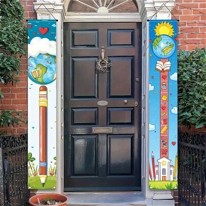 2pcs Polyester Welcome Back To School Door Hanging Flags, 12x70 Inch Porch Flags With Colorful Pencil And Book Design, Suitable For Home, Party And Outdoor Decor - No Electricity Required