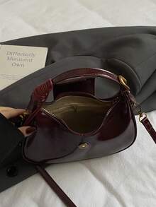 Bolso de hombro cruzado de mujer de estilo coreano minimalista casual y versátil, de cuero sintético suave con estampado de cuadros retro y luna creciente, adecuado para viajes, compras, citas, regalos de mujer, adolescentes, estudiantes universitarios y trabajadores de oficina. - Rojo violeta - Ver 9