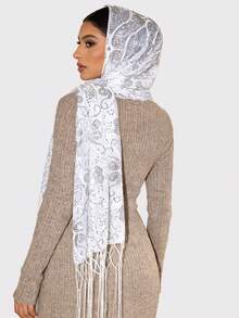 1pc Heavily Embroidered, Beaded & Fringed Scarf, Elegant Party Headscarf, Fashion Versatile Shawl