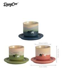 Dengcoo 一套骆驼图案陶瓷茶杯碟，渐变色咖啡杯，80毫升浓缩咖啡杯。非常适合下午茶、家庭聚会，也适用于卧室、客厅、书房或咖啡馆等多种场所。 - 杯子 - 查看 6