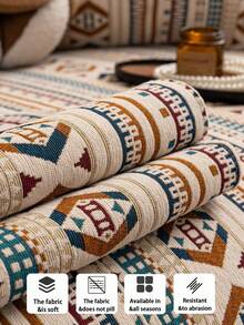 1pc All Season Chenille Jacquard Sofa Cushion Cover, Bohemian Style Pet Friendly Anti-Dirty Anti-Slip Sofa Throw, Spring/Autumn Cat Scratch Resistant Sofa Protector Fit For L-Shaped Combination Sofa And 1/2/3/4 Seater Sofa (Sold Individually) - Beige - View 10