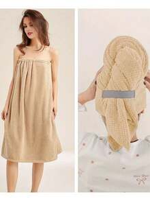 1 pieza Bata de baño de felpa de coral para mujer, tela súper suave de secado rápido, adecuada para sauna/playa/piscina/baño, temporada de vuelta al colegio, con cordón ajustable, estilo moderno, lavable a máquina, alta absorción, 280g/M² - Multicolor - Ver 7