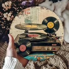 1pc 8x8 Inch Vintage Gramophone Design Round Metal Sign, Retro Wall Art Decor Suitable For Home, Cafe, Restaurant, Garage, Garden, Indoor And Outdoor Use, Event And Party Decoration With Random Hole Style - Metal Wall Art, Tin Signs, Vintage Metal Signs, Retro Wall Decor, Rustic Metal Art, Cool Metal Signs, Man Cave Decor, Garage Signs, Classic Metal Art, Unique Wall Art - 彩色 - 查看 5