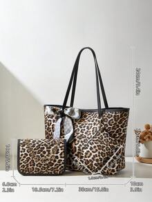 女士三件套：豹纹单肩包、围巾和零钱包 - 彩色 - 查看 4