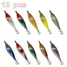 10pcs Bionic Glowing Wooden Shrimp Lure With Lead Sinkers, Shrimp Bait Clip Hooks, Squid Hooks, Octopus And Squid Lures For Sea Fishing - Multicolor - View 12