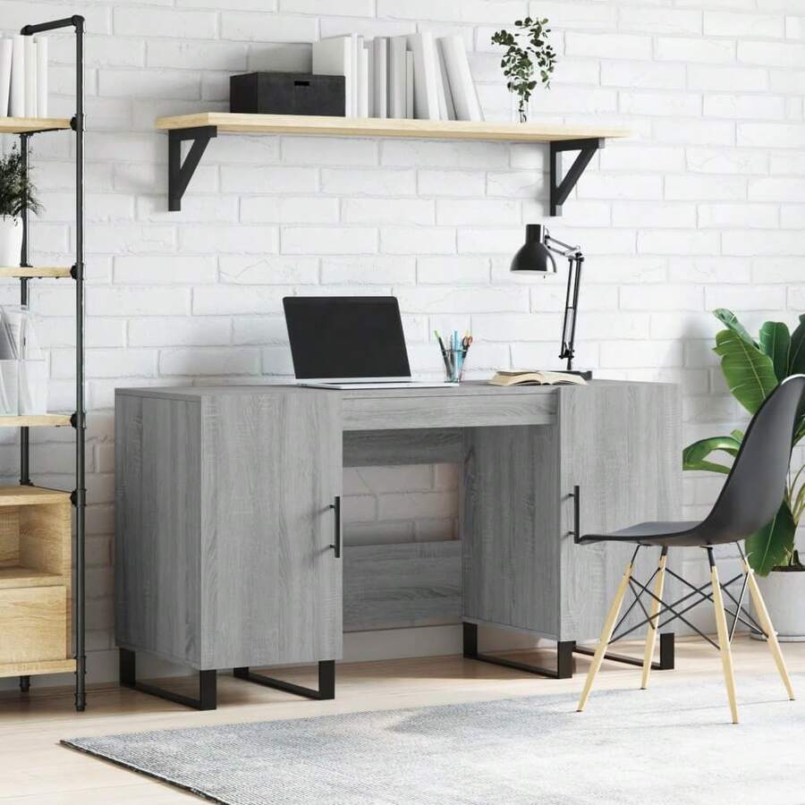 Larryhot Scrivania Grigio Sonoma 140x50x75 cm in Legno Multistrato, Facile da montare, design elegante e pratico per l'organizzazione, la scelta ideale per il lavoro e lo stoccaggio a casa o in ufficio - Grigio - Visualizzare 1