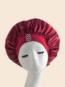 1个A-Z字母女士超大帽檐丝滑缎面睡帽，弹力柔软舒适，适合睡眠造型，日常居家使用。 - 酒紅色 - 查看 5